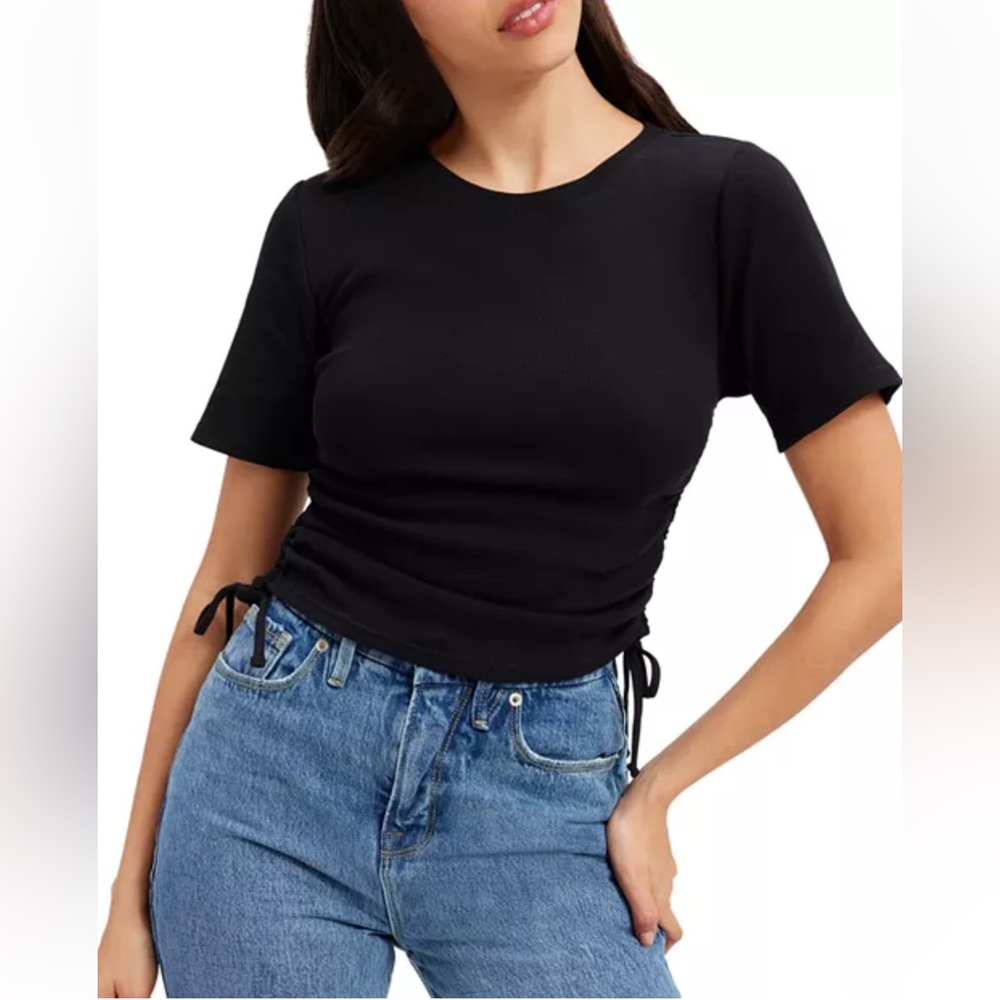 Good American Short Sleeve Ruched Tee in black